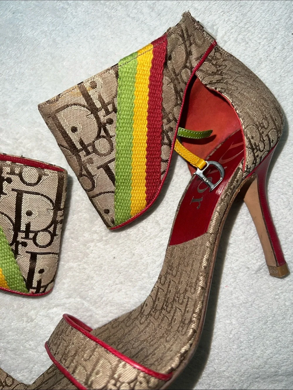 RARE Christian Dior Rasta Ankle Strap Heels - 37.5
